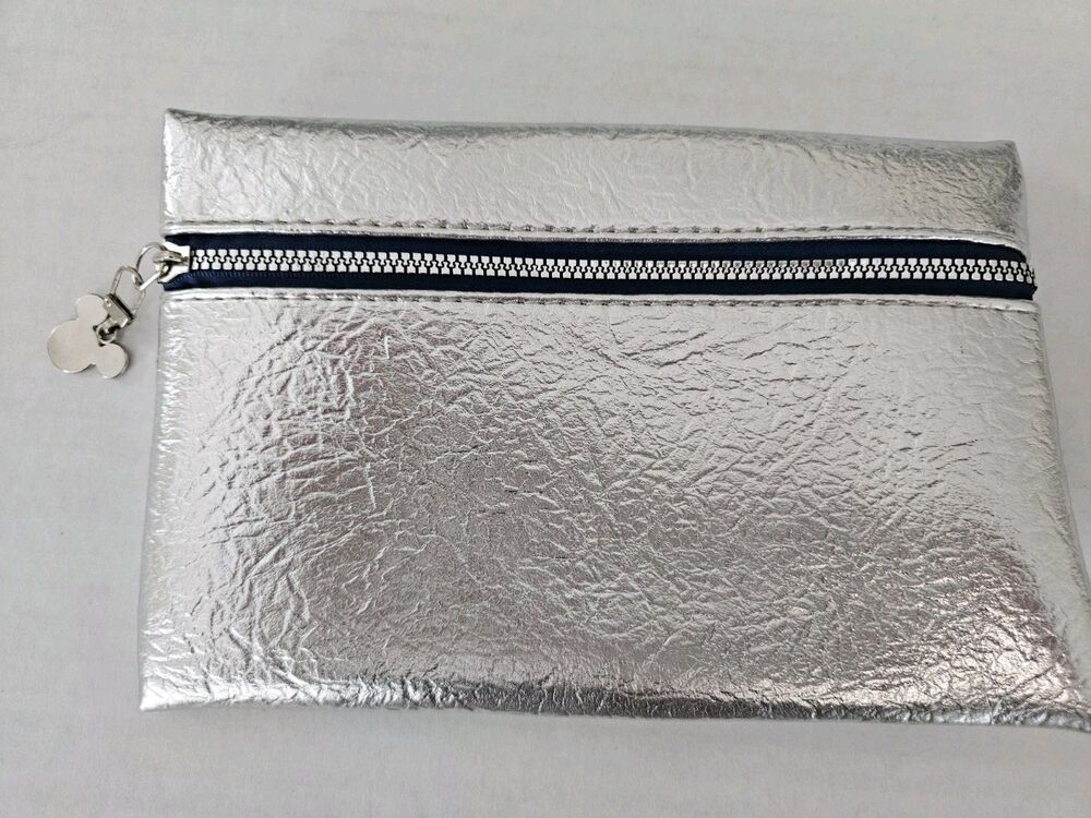 Silver Cosmetic Pouch With Mickey Mouse Head Charm